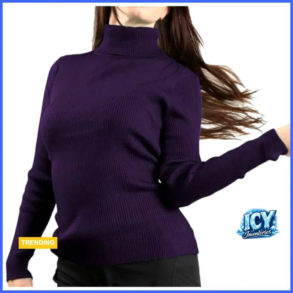 Ribbed Turtleneck Sweater Long Sleeve Slim Fit Knit Top Layering
